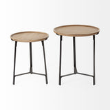 Mercana Helios III 20L x 24H Set of Two Round Brown Solid Wood Iron Base Nesting End/Side Tables