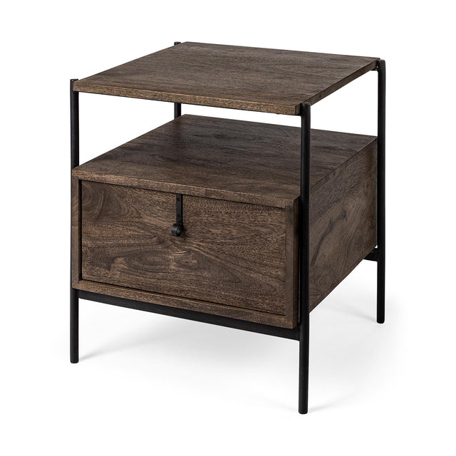 Mercana Glenn I 20L x 21W x 24H Dark Brown Wood w/ Black Iron Frame Square End/Side Table