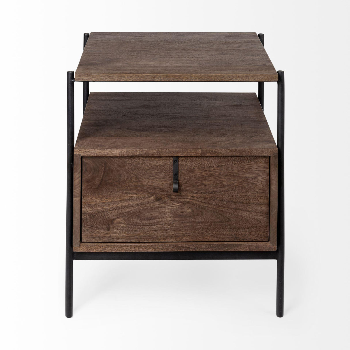 Mercana Glenn I 20L x 21W x 24H Dark Brown Wood w/ Black Iron Frame Square End/Side Table