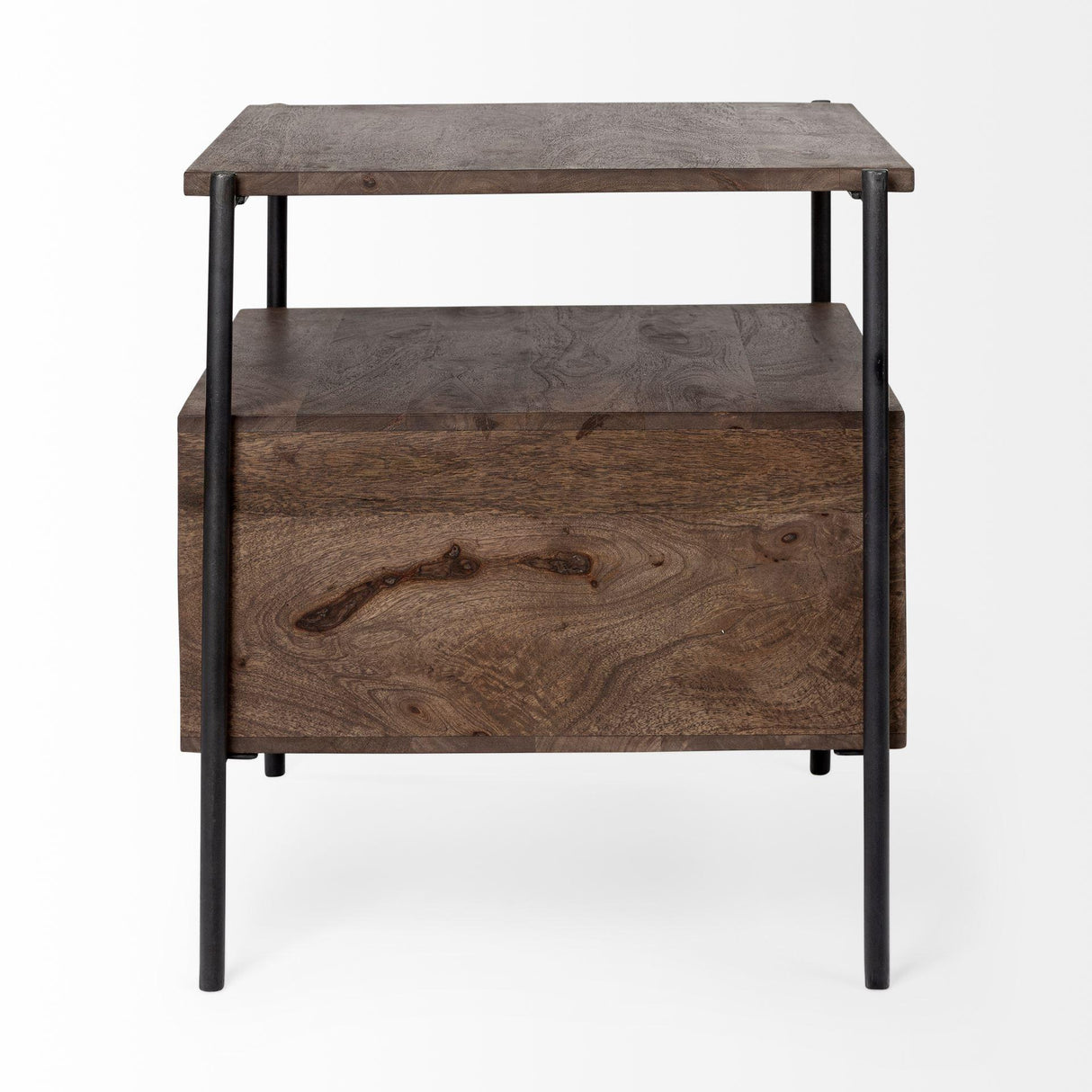 Mercana Glenn I 20L x 21W x 24H Dark Brown Wood w/ Black Iron Frame Square End/Side Table