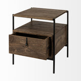 Mercana Glenn I 20L x 21W x 24H Dark Brown Wood w/ Black Iron Frame Square End/Side Table