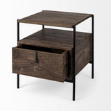 Mercana Glenn I 20L x 21W x 24H Dark Brown Wood w/ Black Iron Frame Square End/Side Table
