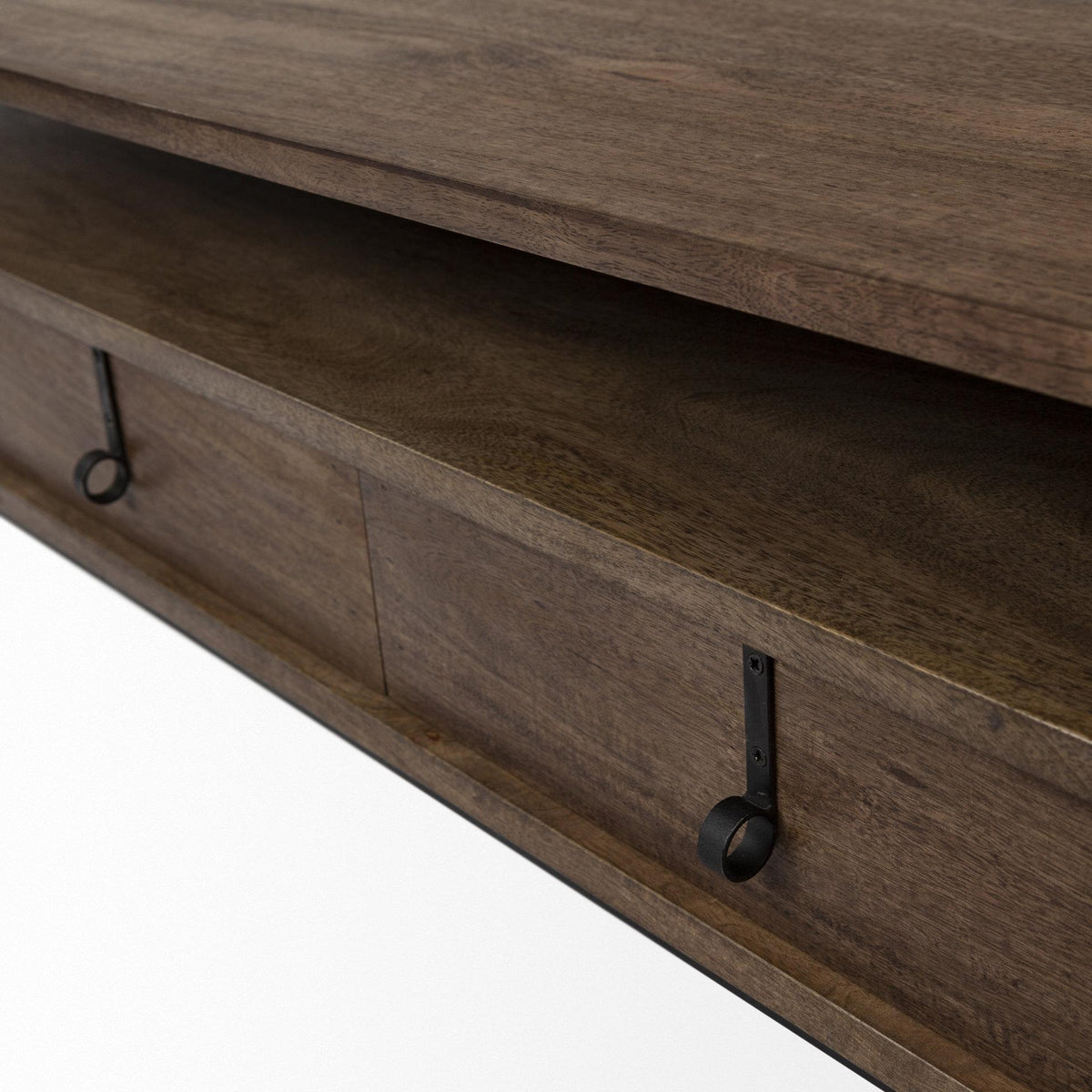 Mercana Glenn II 54x30 Dark Brown Wood w/ Black Iron Frame, Rectangle 3 Drawers Coffee Table