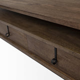 Mercana Glenn II 54x30 Dark Brown Wood w/ Black Iron Frame, Rectangle 3 Drawers Coffee Table