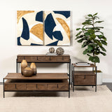 Mercana Glenn II 54x30 Dark Brown Wood w/ Black Iron Frame, Rectangle 3 Drawers Coffee Table