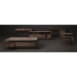 Mercana Glenn II 54x30 Dark Brown Wood w/ Black Iron Frame, Rectangle 3 Drawers Coffee Table