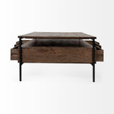 Mercana Glenn II 54x30 Dark Brown Wood w/ Black Iron Frame, Rectangle 3 Drawers Coffee Table