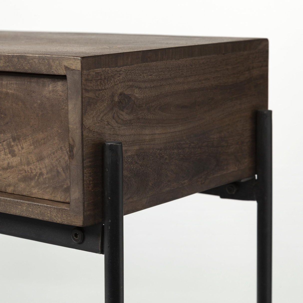 Mercana Glenn III 56L x 14W Dark Brown Wood w/ Black Iron Frame, 4 Drawer Console Table