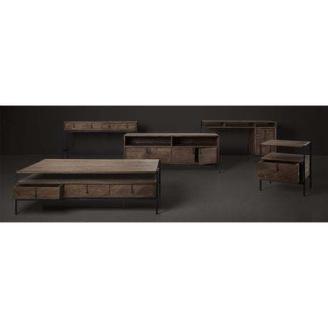 Mercana Glenn III 56L x 14W Dark Brown Wood w/ Black Iron Frame, 4 Drawer Console Table