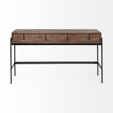 Mercana Glenn III 56L x 14W Dark Brown Wood w/ Black Iron Frame, 4 Drawer Console Table