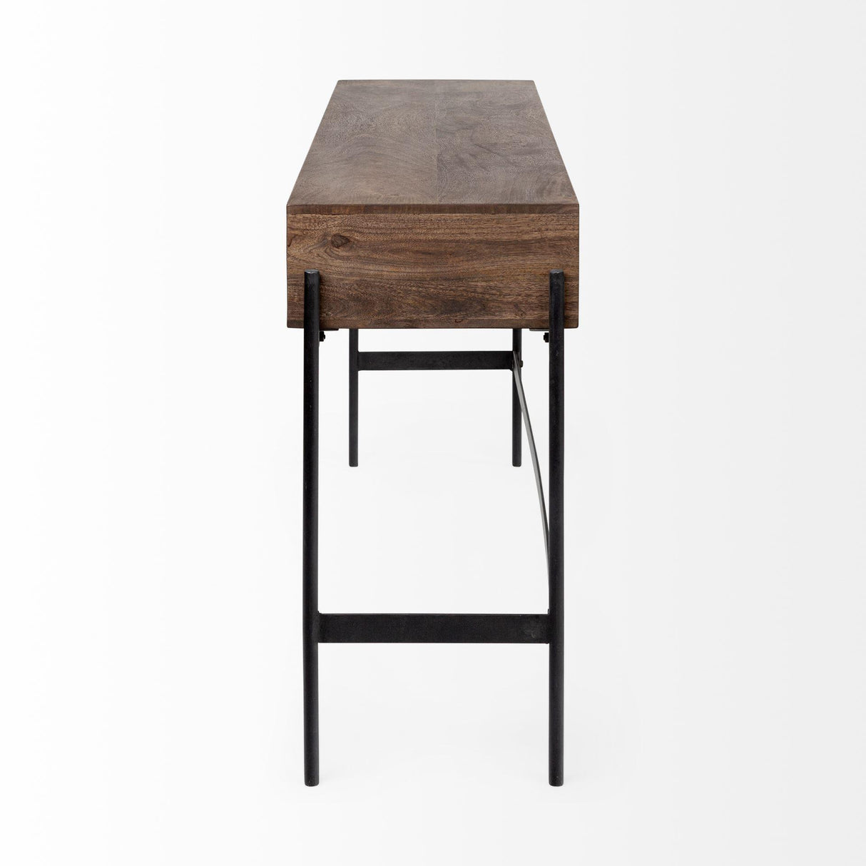 Mercana Glenn III 56L x 14W Dark Brown Wood w/ Black Iron Frame, 4 Drawer Console Table