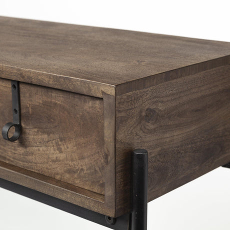 Mercana Glenn III 56L x 14W Dark Brown Wood w/ Black Iron Frame, 4 Drawer Console Table