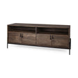Mercana Glenn IV Dark Brown Wood w/ Black Iron Frame Media Console w/ Storage, TV Stand for TV up to 71"