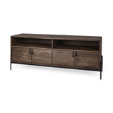 Mercana Glenn IV Dark Brown Wood w/ Black Iron Frame Media Console w/ Storage, TV Stand for TV up to 71"
