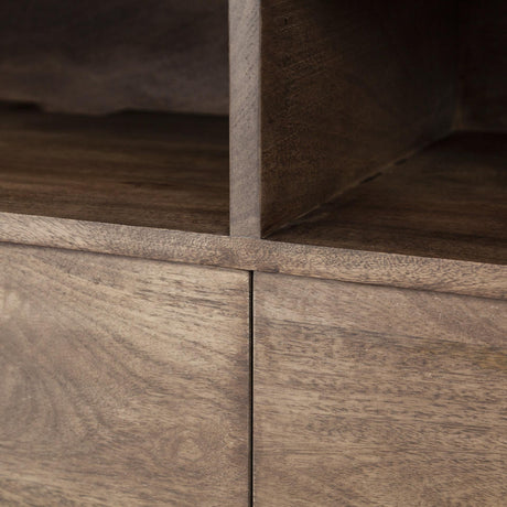 Mercana Glenn IV Dark Brown Wood w/ Black Iron Frame Media Console w/ Storage, TV Stand for TV up to 71"