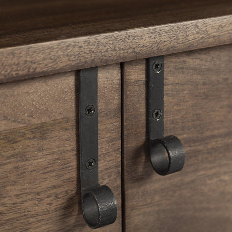 Mercana Glenn IV Dark Brown Wood w/ Black Iron Frame Media Console w/ Storage, TV Stand for TV up to 71"