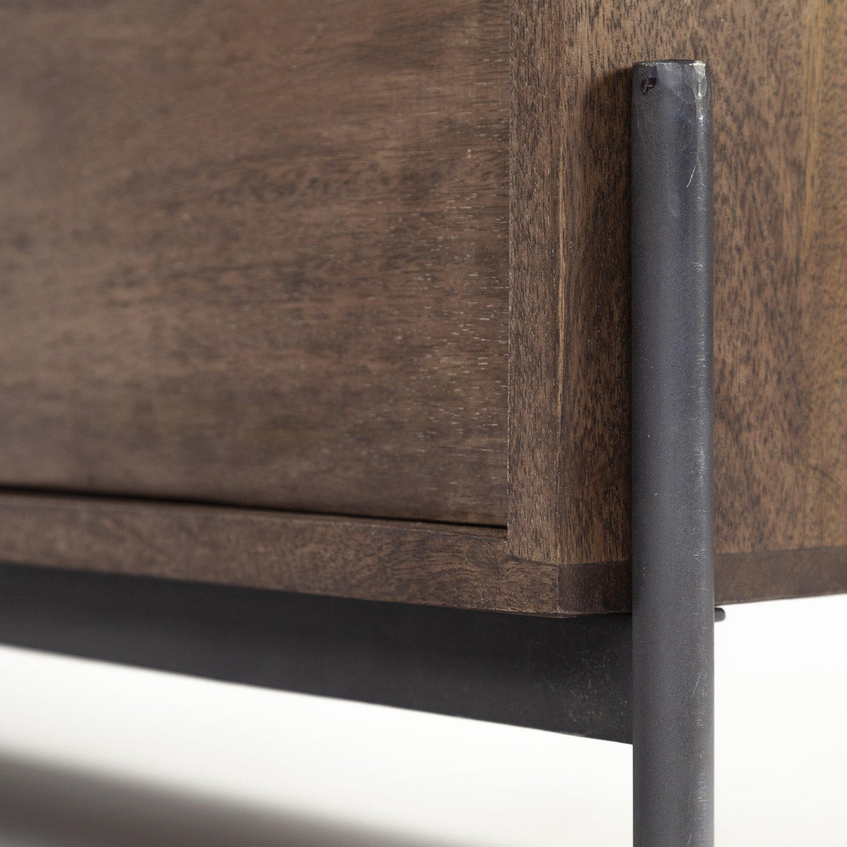 Mercana Glenn IV Dark Brown Wood w/ Black Iron Frame Media Console w/ Storage, TV Stand for TV up to 71"