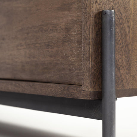 Mercana Glenn IV Dark Brown Wood w/ Black Iron Frame Media Console w/ Storage, TV Stand for TV up to 71"