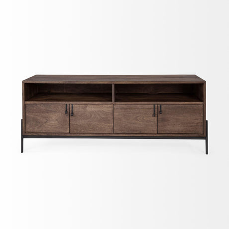 Mercana Glenn IV Dark Brown Wood w/ Black Iron Frame Media Console w/ Storage, TV Stand for TV up to 71"
