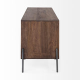 Mercana Glenn IV Dark Brown Wood w/ Black Iron Frame Media Console w/ Storage, TV Stand for TV up to 71"
