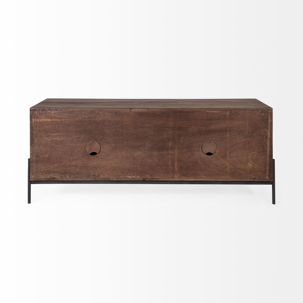 Mercana Glenn IV Dark Brown Wood w/ Black Iron Frame Media Console w/ Storage, TV Stand for TV up to 71"