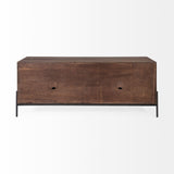 Mercana Glenn IV Dark Brown Wood w/ Black Iron Frame Media Console w/ Storage, TV Stand for TV up to 71"
