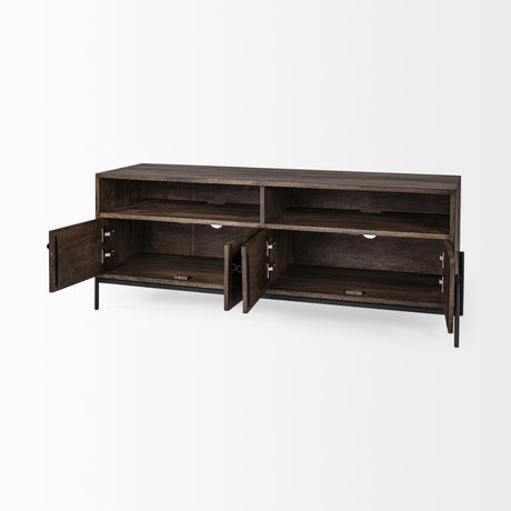 Mercana Glenn IV Dark Brown Wood w/ Black Iron Frame Media Console w/ Storage, TV Stand for TV up to 71"