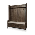 Mercana Glenn V 56L x 17W Dark Brown Wood w/ Cream Fabric Seat, 3 Drawers Hall Tree