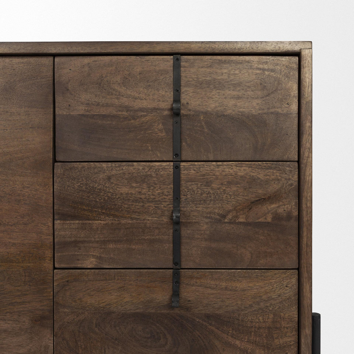Mercana Glenn VI 71.5x18 Dark Brown Wood Frame w/ Black Iron Accent, 6 Drawer, 2 Door Cabinet Sideboard