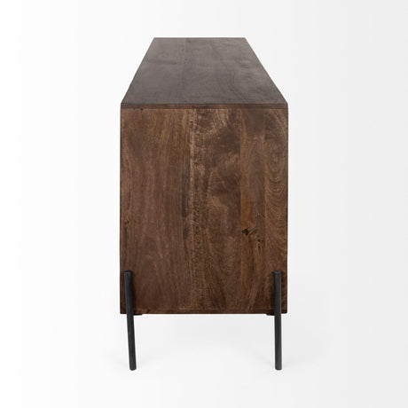 Mercana Glenn VI 71.5x18 Dark Brown Wood Frame w/ Black Iron Accent, 6 Drawer, 2 Door Cabinet Sideboard