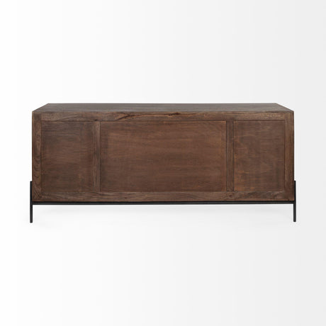 Mercana Glenn VI 71.5x18 Dark Brown Wood Frame w/ Black Iron Accent, 6 Drawer, 2 Door Cabinet Sideboard