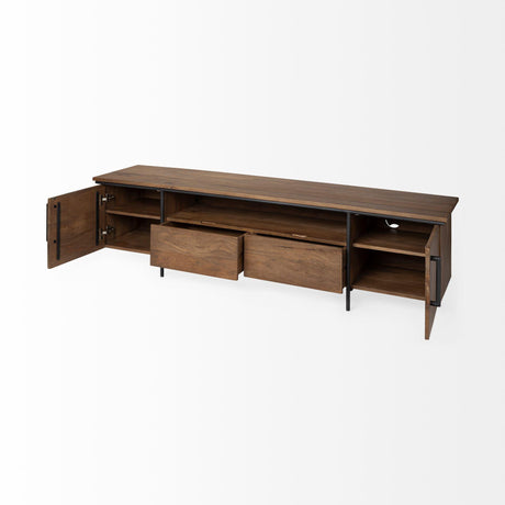 Mercana Maddox V Brown Solid Wood TV Stand Media Console with Storage, TV up to 85"