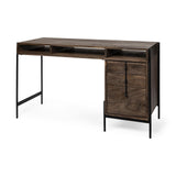 Mercana Glenn VII 56L x 22W Dark Brown Wood w/ Black Iron Frame, 3 Drawer Office Desk
