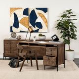 Mercana Glenn VII 56L x 22W Dark Brown Wood w/ Black Iron Frame, 3 Drawer Office Desk