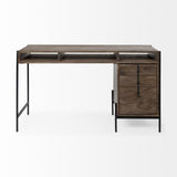 Mercana Glenn VII 56L x 22W Dark Brown Wood w/ Black Iron Frame, 3 Drawer Office Desk