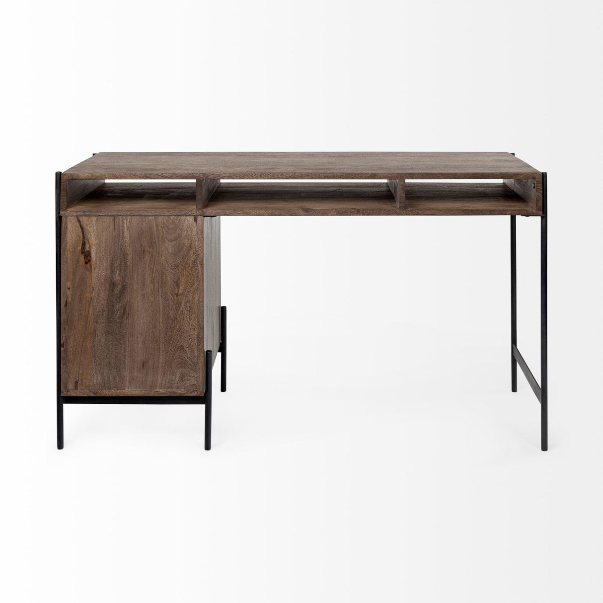 Mercana Glenn VII 56L x 22W Dark Brown Wood w/ Black Iron Frame, 3 Drawer Office Desk
