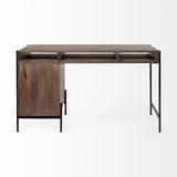 Mercana Glenn VII 56L x 22W Dark Brown Wood w/ Black Iron Frame, 3 Drawer Office Desk