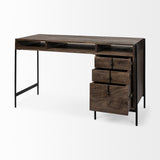 Mercana Glenn VII 56L x 22W Dark Brown Wood w/ Black Iron Frame, 3 Drawer Office Desk