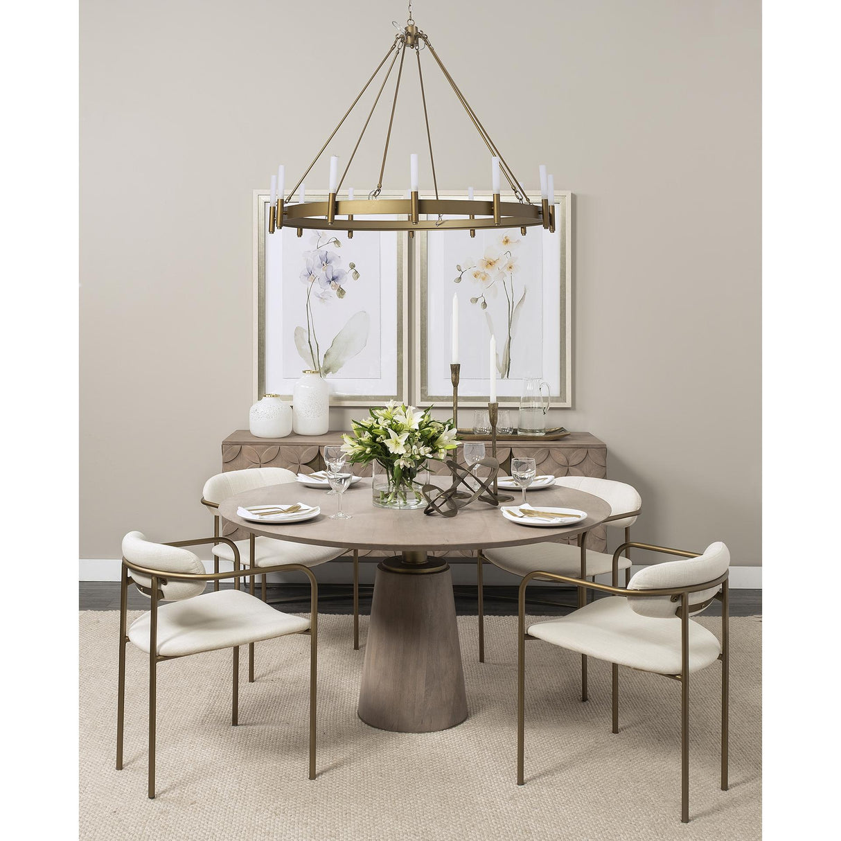 Mercana Maxwell II 54" Round Brown Solid Wood Top Brown Wood/Gold Metal Base Dining Table