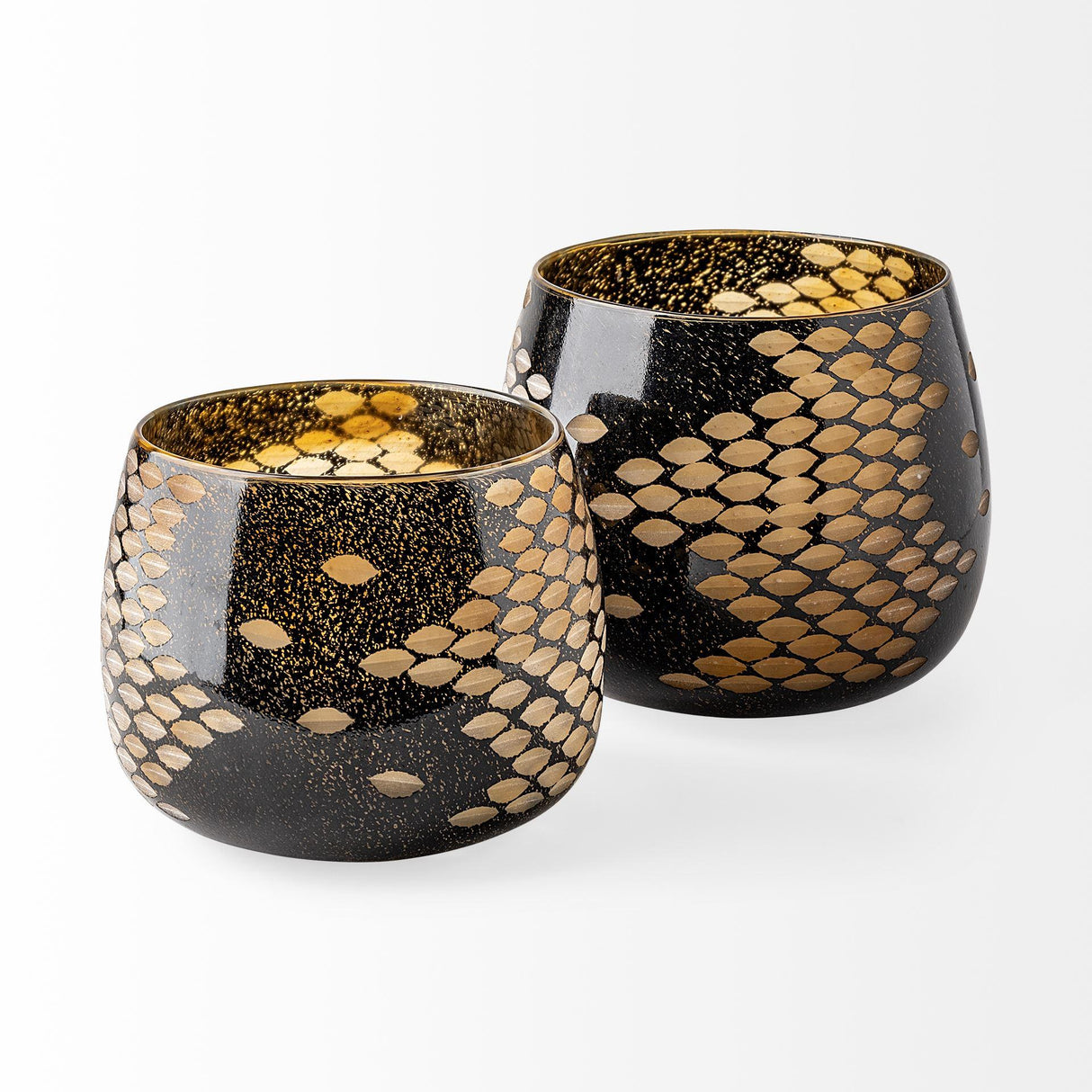 Mercana Mojave Large Black and Gold Detail Glass Vase