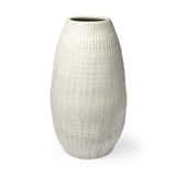Mercana Reyan Large 28.5" Pearl White Ceramic Striped Vase
