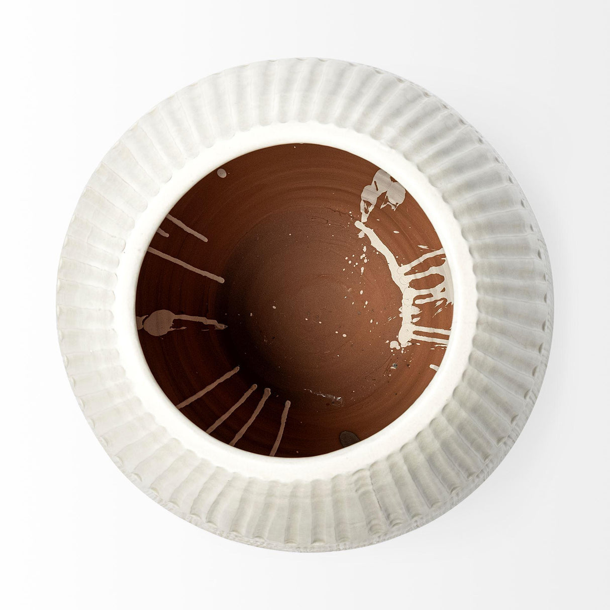 Mercana Reyan Large 28.5" Pearl White Ceramic Striped Vase