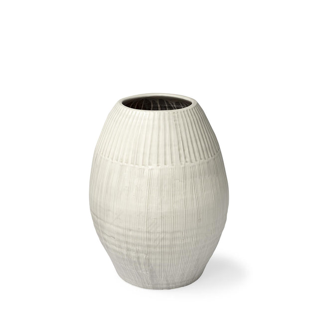 Mercana Reyan Small Pearl White Ceramic Striped Vase