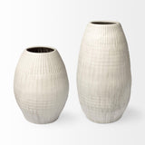 Mercana Reyan Small Pearl White Ceramic Striped Vase