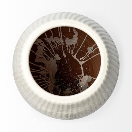 Mercana Reyan Small Pearl White Ceramic Striped Vase