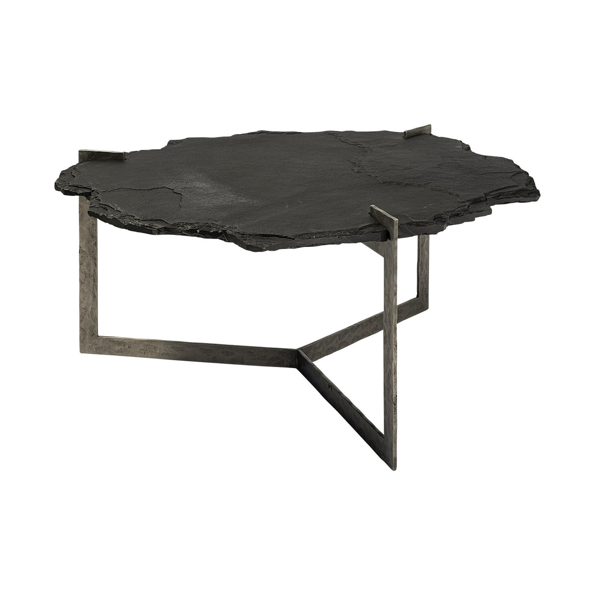 Mercana Shale 37" Irregular Live-Edge Black Slate w/Flat Iron Base Coffee Table