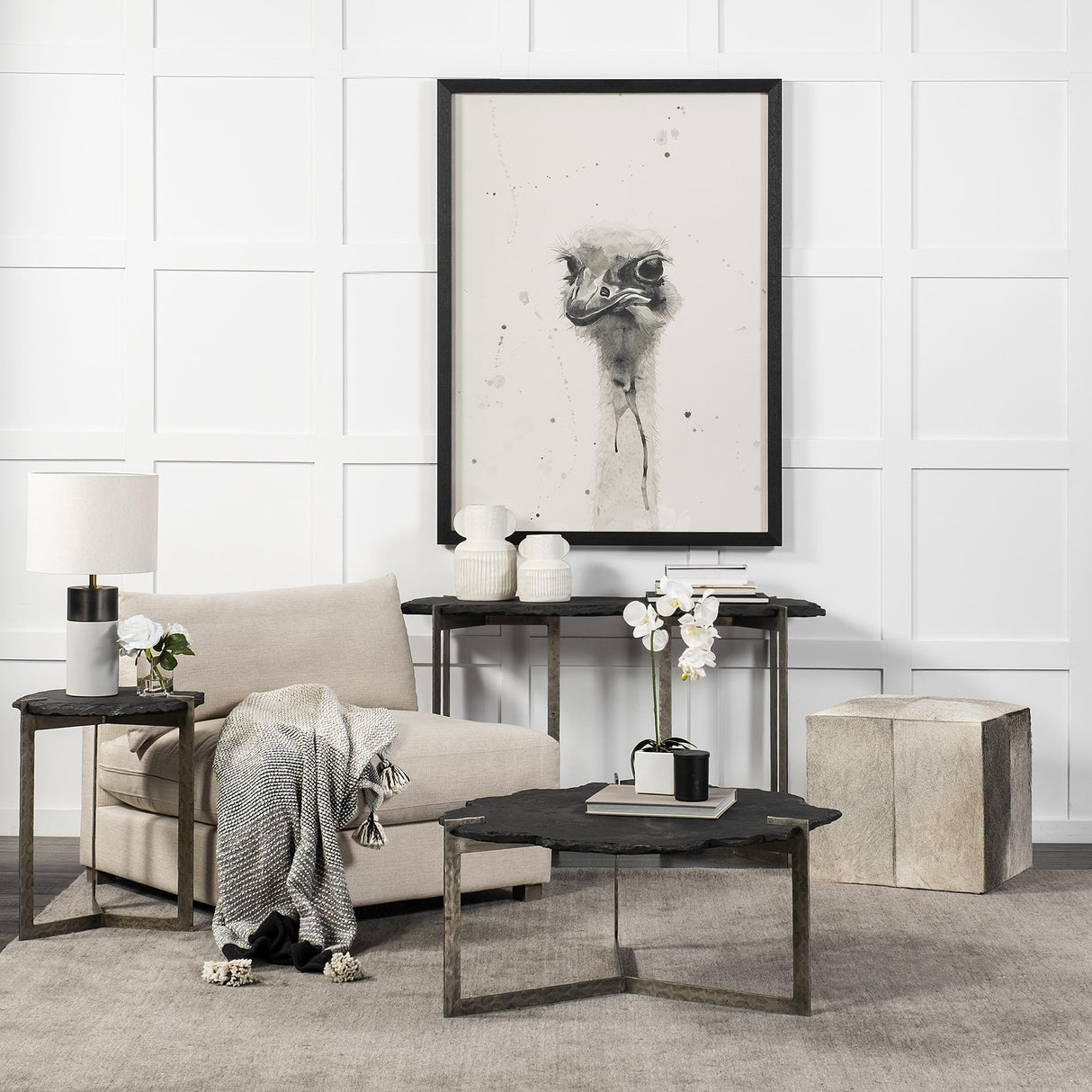 Mercana Shale 37" Irregular Live-Edge Black Slate w/Flat Iron Base Coffee Table