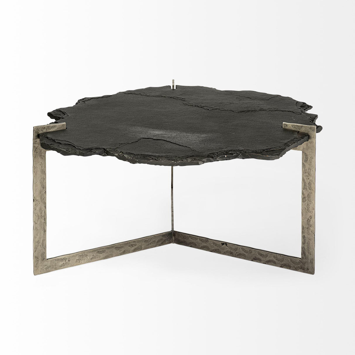Mercana Shale 37" Irregular Live-Edge Black Slate w/Flat Iron Base Coffee Table