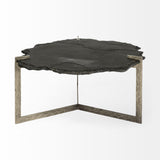 Mercana Shale 37" Irregular Live-Edge Black Slate w/Flat Iron Base Coffee Table