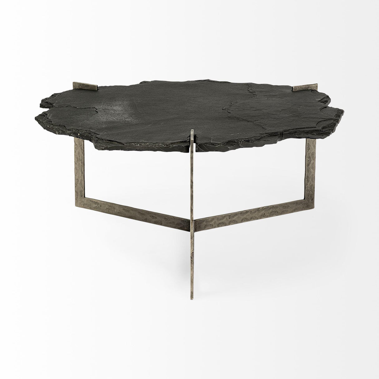 Mercana Shale 37" Irregular Live-Edge Black Slate w/Flat Iron Base Coffee Table